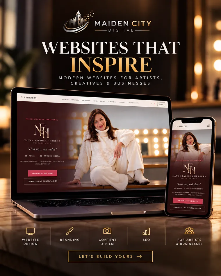 The Nancy Fabiola Herrera website, shown on a laptop and a phone